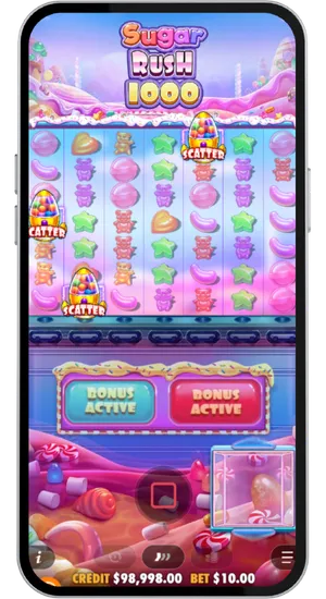 Sugar Rush 1000 three scatter symbols on the grid triggering the bonus round