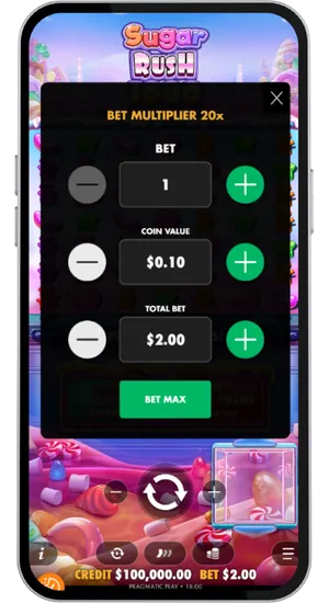 Setting stake between AUD 0.20 and AUD 240 in Sugar Rush 1000